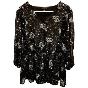 Lane Bryant Zodiac Print VNeck Blouse 18 Peplum Plus Size 18 Psychic Lightweight